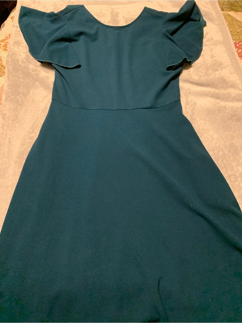 Flutter-Sleeve Midi Dress in Teal